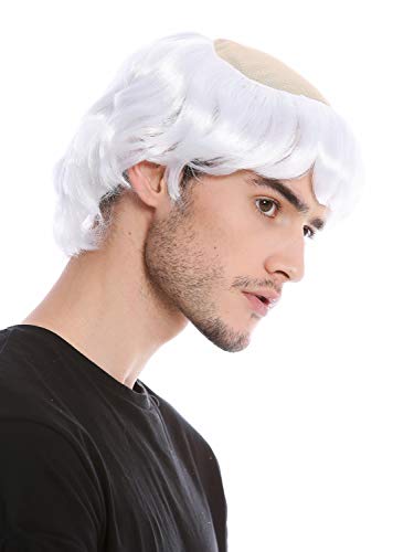 WIG ME UP ® - 90776-ZA62 Peluca Hombre Halloween Monje Sacerdote Viejo Medieval tonsura Calvo Medio Blanco