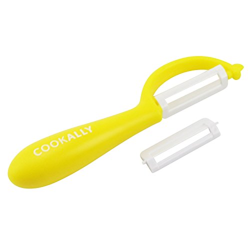 Sparschäler Keramik ★COOKALLY★ Schäler für Gemüse Kartoffel Spargel für Linkshänder, Rechtshänder & Kinder - Längsschäler Gelb