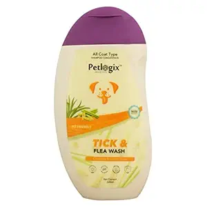 Petlogix Tick & Flea Wash Shampoo for Dog & Cat with Aloevera, Oatmeal, Apple Cider & Chamomile Natural Pet-Friendly Paraben-Free Formula (320ml)