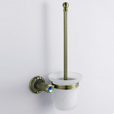 Antique Style Antique Colorful Crystal Decorated Bronze Finish Brass Toilet Brush Holder Rack