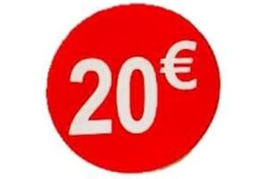 DIILIHIIRI Etiquetas de Precio 20€ Euro Pack de 1000 Pegatinas Redondas Rojas Adhesivo Desplegable Price Stickers Rebajas Descuentos Oferta Liquidación