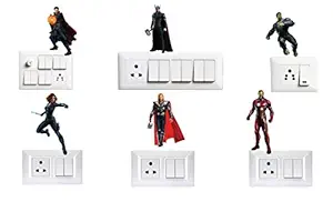 VVWV Marvels Superhero Switch Board Printed Stickers for Home Living Kids Bed Room Wall Hall Decoration Multicolor Vinyl Stylish 3D Combo Sticker (Standard Size)