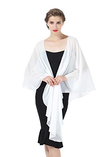 Central Chic Scialle Da Sposa In Chiffon Di Seta, Stola Per Matrimoni E Serate, Colore Bianco Sporco, Taglia L (198x70 Cm)