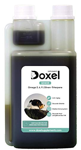 Doxel Senior-500ml Aceite para perros| Suplemento| Antiinflamatorio| Anti envejecimiento| Articulaciones sanas| Sistema inmunitario| Ácidos grasos Omega 3 6 9| Vitamina E| Masa muscular|Perros mayores