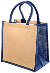 10 x Medium Navy Blue Trim Jute Hessian Shopping Bag