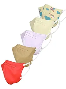 hobf Kids N95 with Nosepin - 5 Layers masks in assorted colours ideal for Boys & Girls. (Pr. yellow - Plain,L. Brown,L. Yellow,Mauve,Red.)