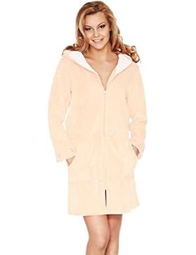 Merry Style Damen Hausmantel mit Kapuze und Reißverschluss Viki