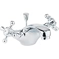 Deva TUD113 Tudor Basin Mixer Tap in Chrome with Pop Up Waste-Dual Cross Handle-Hot & Cold Victorian Era Deck Mounted Bathroom Single Hole Silver Faucet-12 Year Warranty, Set of 2 Pieces