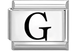 Quiges - Modulo Charm Link in stile italiano da 9 mm in acciaio inox lettera laser G per bracciali in stile Italian Links