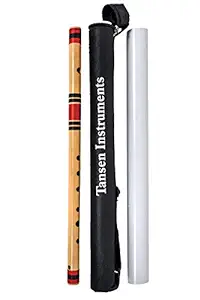 Tansen C Natural Medium Professional Flute, Left Hand, 19 inches with Free Carry Bag