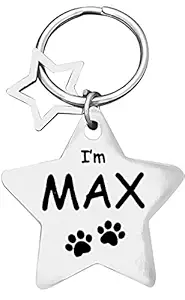 PETSAVIOUR Customized Pet ID Tag Personalize Black Engraved Name Collar Tag for Your Loving Pet Dog, Cat, Puppy, Horse 2mm Thick Stainless Steel Star Shape Large (40mm x 40mm)