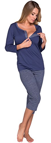 Italian Fashion IF Womens Maternity Pyjama Esther 0222 (Navyblue, L)