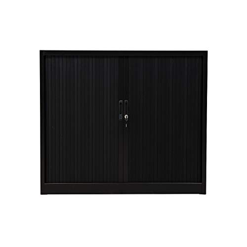 Certeo Rollladenschrank | 2 OH | HxBxT 105 x 120 x 46 cm | Schwarz | Jalousieschrank Aktenschrank Büroschrank Universalschrank Querrollladenschrank