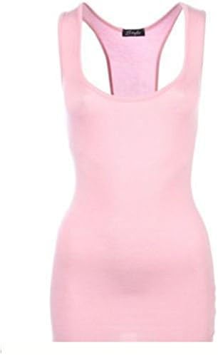 Ladies Womens Long Racer Back Bodycon Muscle Vest Top Gym Top -Pink-M-L