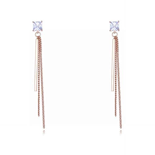 Preisvergleich Produktbild Katylen S925 Silber Nadel Hypoallergen Ohrringe AAA Zirkon Geometrische Quadratische Quaste Ohrringe Temperament Lange Ohrringe, Rotgold