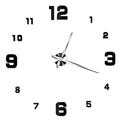 NUOLUX DIY 3D Wanduhr Dekoration Uhr Große Wanduhr 3D Spiegel Oberflächen Große Uhr Zimmerdeko (schwarz)