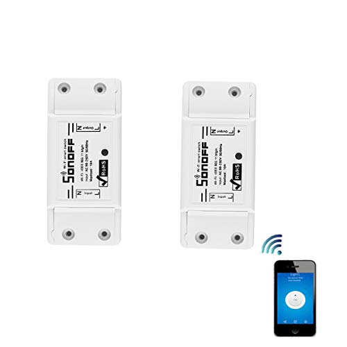 Sonoff Switch, DIY Wireless WiFi Switch para Smart Home, Control remoto inteligente WiFi Module Compatible con Amazon Alexa, Google Home Assistant, Android iOS (paquete de 2)