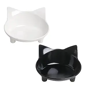 Cat Bowls Cat Food Bowls Non Slip Cat Dish Raised Puppy Food Bowl,Reliefs Whisker Fatigue Wide Pet Bowl,Dog Water Bowl for Small/Medium/Large Dogs (Double Bowls, Black+White)