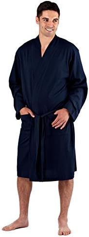 SST UK Mens Harvest James Lightweight 100% Cotton Lounge Wear Jersey Kimono Wrap Dressing Gown Robe (Navy, Large)