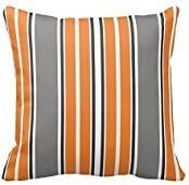 NicholasCGShopOnline C5260F Cotton Linen Decorative Throw Pillow Case Cushion Cover Orange And Gray Stripe 18 "X18 "