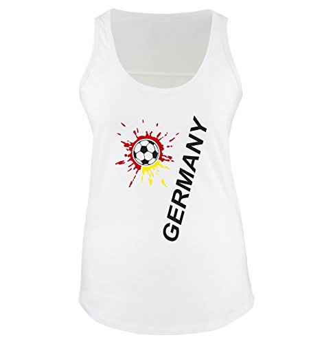 R2 – DEUTSCHLAND MOTIV 19 Damen Tank Top Weiss / Schwarz-Rot-Gelb Gr. L