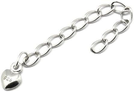 Extension chain with Heart Drop for Bracelet / Necklace - Extender - 925 Sterling Silver