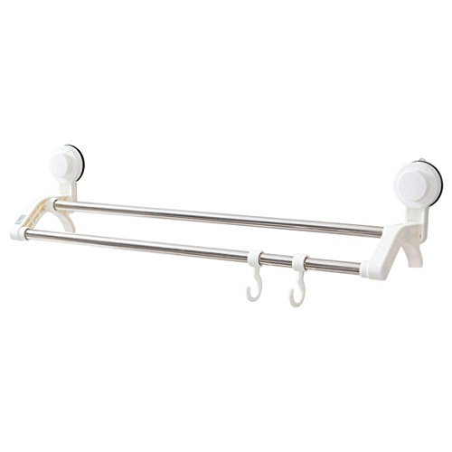 Preisvergleich Produktbild NAERFB Weiß Sauger mit 3M-Kleber Handtuchhalter Umweltfreundliche Sucker Handtuchhalter Doppel Stange Handtuchhalter mit Haken Badezimmer Regal Handtuchhalter