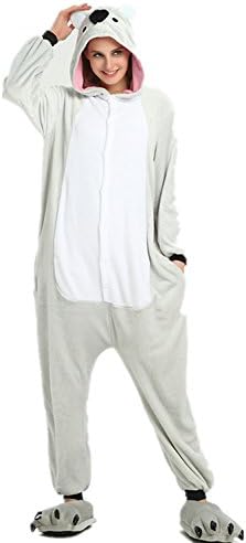 VineCrown Adult Unisex Flannel Animal Pyjamas Hooded Novelty Nightwear One-Piece Sleepsuits Xmas Halloween Costumes Cosplay Jumpsuits Homewear (L For 168CM-177CM, Koala)