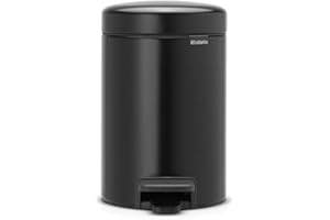 Brabantia - NewIcon Kosz na Pedały 3L - Kosz na Śmieci do Łazienki lub Toalety - Łagodnie Zamykana Pokrywa - Lekka Obsługa Pedałem - Wyjmowane Wewnętrzne Wiaderko - Black - 17 x 24 x 26 cm