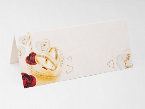 SiDeSo® 25 Tischkarten Doppelring Rose rot Hochzeit Feier Tischdeko Platzkarten