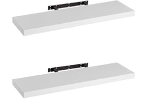 LOLAhome - Set de 2 Baldas Flotantes para Pared de Madera Blancas de 80x23 cm, 2 Estanterías de Pared Resistentes y Decorativas sin Agujeros Visibles para Salón, Cocina, Oficina o Dormitorio