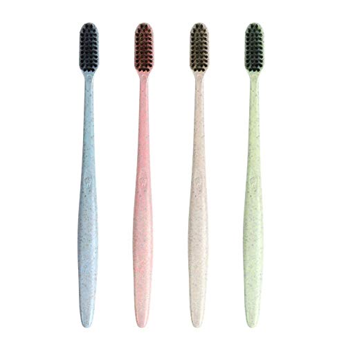 Preisvergleich Produktbild Tianzhiyi Mündliches Werkzeug 10 Stücke Weizenstroh Weiche Bambuskohle Zahnbürste Schwarz Zahnbürste Mundpflege Für Kinder Und Erwachsene