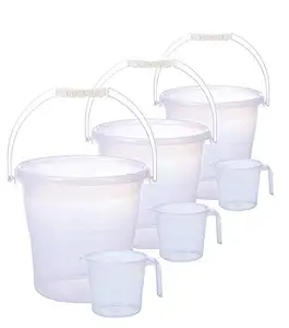 K3 Crystal Virgin Plastic Bucket (Balti) 17 (15 LTR.) + Crystal Mug 1.5 LTR (Transparent)(Pack of 3)