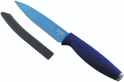 Kuhn Rikon Colori Ice-Hardened Titanium Straight Paring Knife with Safety Sheath, Blue, 10.1 cm / 3.97 inch
