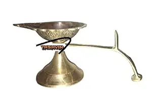 PS@_ Aarti Diya with Handle Brass Akhand Diya for Puja || Heavy Base Aarti Diya || Camphor Loban Dhuni Oil Lamp Puja| Deepak with Handle for Pooja , Temple Diya, Diya for Home Mandir ||VA33