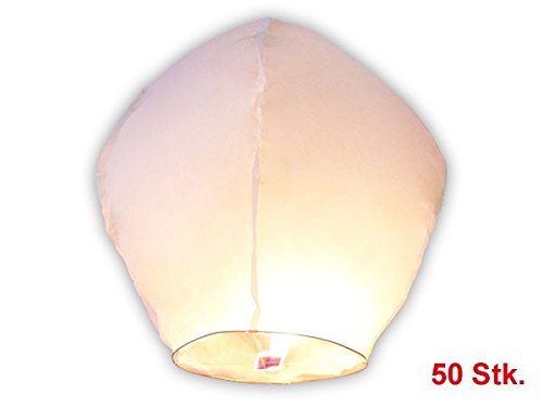 Alsino Lot DE 50 lanternes Volantes Blanches Blanche Blanc en Papier de Riz biodégradable Surprise fête Mariage céleste Chinoise thailandaise Anniversaire Nouvel an Romantique Magique Lanterne soirée