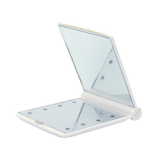 Women Ladies Make Up Cosmetic Compact Portable Folding Pocket Mirror with 8 Led Light White