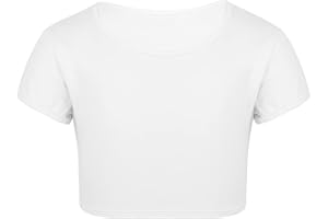 FEESHOW Enfant Fille Hauts de Danse Fitness Tops Court à Manche Courte T-Shirt Crop Top Col Rond Haut Casual Eté Coton Confortable Blouse Sport Danse Couleur Unie Quotidien