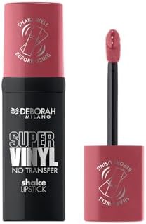 Deborah Milano - Super Vinyl Shake Lipstick Rossetto Liquido Vinilico, N.7 Rosewood, Colore Intenso e No Transfer, Dona Labbra Viniliche e Impeccabili fino a 16 Ore, 4ml
