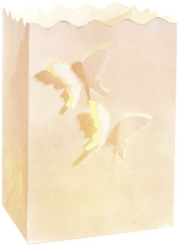 Wenko 8539100 Lichtertüte LUMINARIA Schmetterlinge klein - 10er Set, Windlicht, Pappe/Papier/Zellstoff, 11 x 16 x 9 cm, Weiß