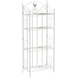 CLP Etagère de Rangement MIA, Étagère de Jardin très Stable, Porte -Plante en Fer Forgé, Etagère de Rangement Pliable avec 4 Niveaux de Rangement, 153 x 62 x 33 cm, 8 Couleurs au Choix Blanc Antique
