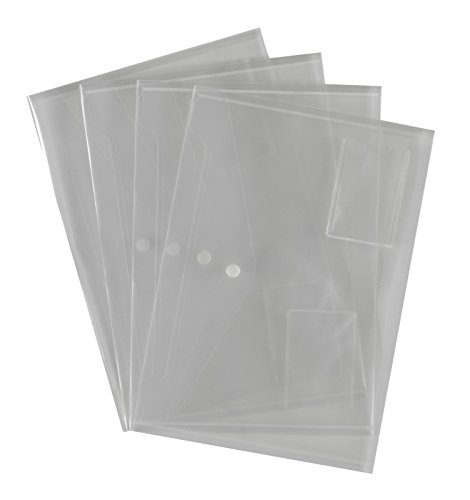 SMCO CLEAR PLASTIC A4 POPPER LANDSCAPE FILE WALLETS WITH CARD HOLDER PK 100x5