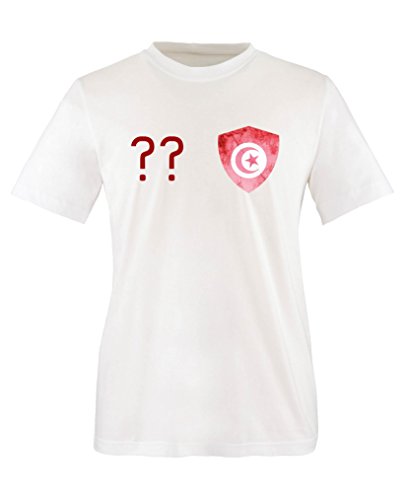 Comedy Shirts – Tunesien Trikot – Wappen: Klein – Wunsch – Kinder T-Shirt – Weiss / Rot Gr. 122-128