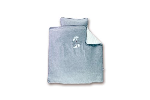Baby Boum 80 x 80cm Crib Duvet Set with Snoozing Smurf Appliqué