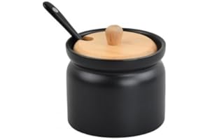 Ziyonix Saleros de Cocina, Salero y Azucarero de Cocina Salero Ceramica cocina de Cerámica con Tapa Madera para El Hogar Hotel Cafetería Buffet (B)