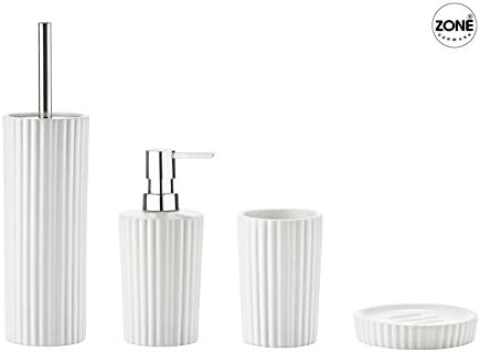 Zone Denmark Nostalgia White Ceramic Bathroom Set - Toilet Brush, Toothbrush Holder, Soap Dish and Dispenser