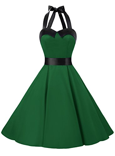 EMG 01957 Robe de bal Polka Vintage pin-up à 'Audrey Hepburn' 50's 60's Rockabilly Halter,dos nu Vert MilitaireXS