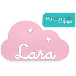 Placa decorativa infantil de madera en forma de nube personalizada con el nombre para niño y niña, regalos originales y únicos, decoraciones de pared o puerta