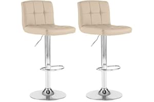 Neo 2X Cuban Chrome Gas Lift Swivel Faux Leather Kitchen Adjustable Breakfast Bar Stools Barstools Chairs (Cream)