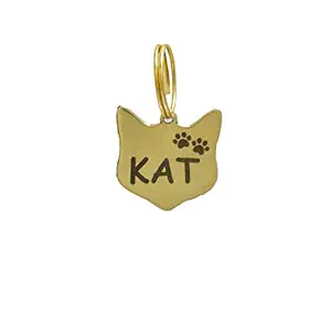 PETSAVIOUR Brass Personalized Metal Tag for Pet Dog and Cat (Gold Cat)